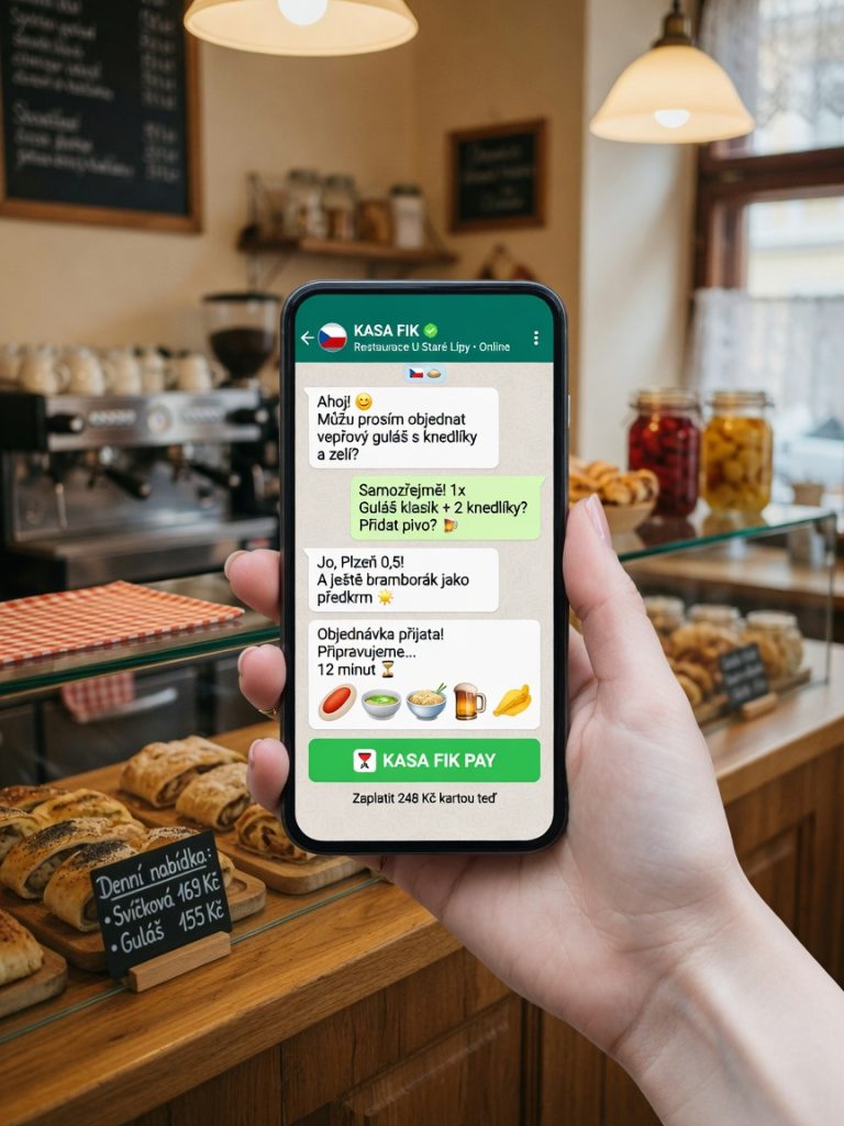 WhatsApp objednávání přes KASA FIK – mobil s číslem objednávky